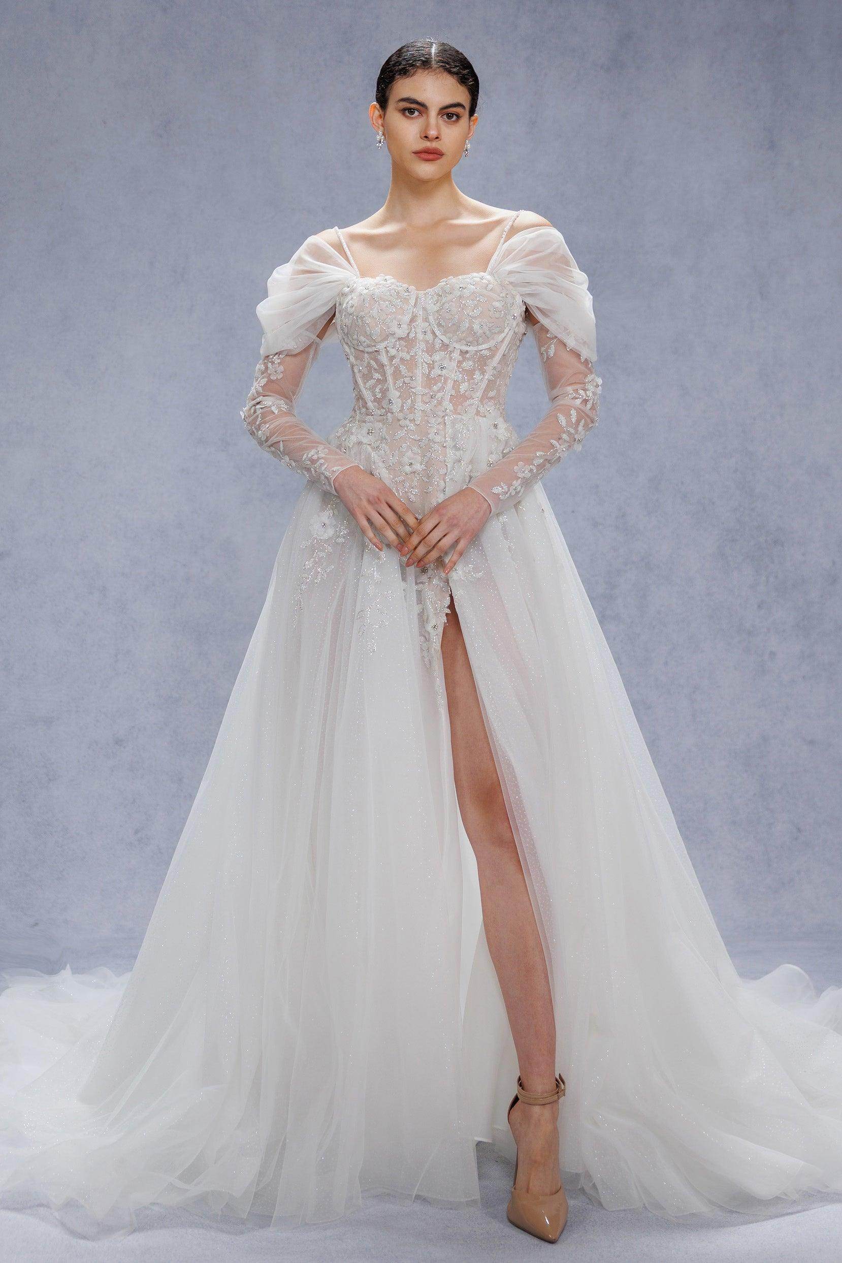 A-Line Court Train Tulle Wedding Dress CW3343 - COCOMELODY